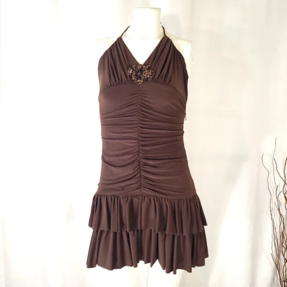 Jessica McClintock Ruched and Ruffled Party Dress